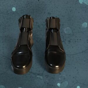 A7ELJE Rare Emerald Black Leather High Top Sneaker Ankle Boot Platform Shoe 8/39